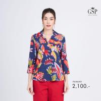 ราคา GSP เสื้อลายดอกผู้หญิง สงกรานต์ สกาเล็ทมาคอว์ แขนสามส่วน สีกรม (PAHANV) (24362751658)