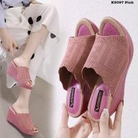 ราคา รองเท้าลำลองแบบสวม ส้นเตารีด งานผ้า ส้น PU สูง 3 นิ้ว K5096 (6754299497)