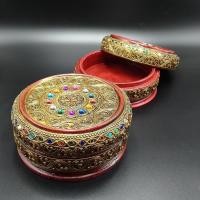 ราคา กล่องไม้ เก็บของ เดินเส้น สีทองโบราณล้านนา ตลับไม้ 8 นิ้ว (16740978530)