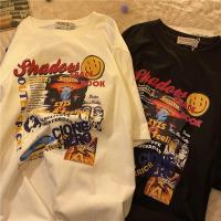 ราคา แฟชั่น เสื้อคู่ชายหญิงวินเทจ แขนสั้น oversize เสื้อผ้าแฟชั่นสไตล์เกาหลี ทรงหลวม เสื้อยืดโอเวอร์ไซส์ผู้หญิงเท่ สกรีนลายก (23644392490)