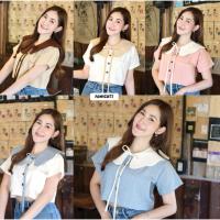 ราคา เสื้อครอปคอปกผูกโบว์น่ารักๆ (41204172304)