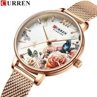 ราคา Curren นาฬิกาข้อมือควอตซ์ลําลอง สายหนัง สเตนเลส ลายดอกไม้ กันน้ํา หรูหรา แฟชั่นสําหรับผู้หญิง (22936310808)