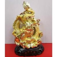 ราคา มังกร มังกรทอง มังกรมงคล เรซิ่นพ่นทรายทอง ฐานไม้ สูง 12.5 นิ้ว (9284990368)