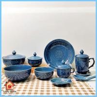 ราคา ถ้วยกระเบื้อง ถ้วยเซรามิค ถ้วยลายไทย 4นิ้ว - 9นิ้ว จานกระเบื้อง เคลือบศิลาดล สีน้ำเงิน เข้าไมโครเวฟ (24971176285)