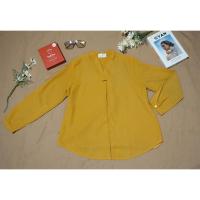 ราคา เสื้อเชิ้ตผู้หญิงผ้าชีฟอง สีเหลืองมัสตาร์ด (19418822944)