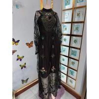 ราคา Pงานป้าย ช MAXI DRESS เดรสซีทรูสีดำแขนยาวปักลายนูนดอกไม้+ดิ้นทอง (29027121615)