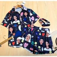 ราคา Set 3 ชิ้น งานป้าย ผ้าไหมอิตาลีเนื้อดีทั้งเซตใส่สบาย เสื้อคอปก กระดุมหน้า กางเกงเอวยางยืดตามไซด์ มีซับในค่า (12509082553)