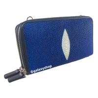 ราคา กระเป๋าสตางค์หนังปลากระเบนแท้ผู้หญิง 2ซิปรอบ สีน้ำเงิน มีสายสะพาย ใส่ธนบัตร ใส่การ์ด หรูหรา ใช้แล้วดูโดดเด่น หนังแท้100% (7371221243)