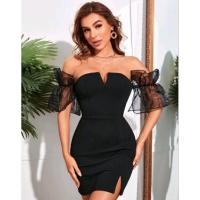 ราคา เดรสเปิดไหล่ ระบายแขน เว้าหน้าอก ผ่าข้าง เเรสออกงาน เดรสปาร์ตี้ (18743541500)