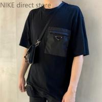 ราคา High qualityPRADA 2024Summer New Angle Iron Standard Pocket Men and Women Loose Short SleeveTShirt Top (28656285732)