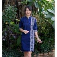 ราคา เดรสพื้นเมือง ผ้าฝ้าย คอจีนแขนสามส่วน (40") (1073390464)