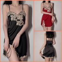 ราคา ชุดนอนผู้หญิง คอวีลึก เปิดหลัง เย็บปักถักร้อยผ้าซาติน ราคาถูก พร้อมส่ง (H1014) (26453797066)