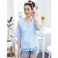 ราคา เสื้อลูกไม้สีฟ้า เสื้อลูกไม้แขนสามส่วน เสื้อลูกไม้แบบสุภาพออกงานได้ มีไซส์ให้เลือก✅ (19529290118)
