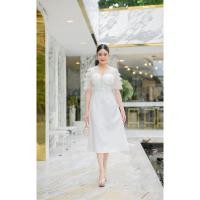 ราคา (xl) เดรสยาวเดรสสีขาว ปักมุก สวยหรู งานบุญ งานบวช งานป้าย queen (28656121459)