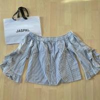 ราคา JASPAL เสื้อปาดไหล่สีฟ้าลายทาง (28204433288)