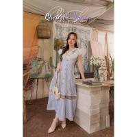 ราคา (New) Joobs.Studio เดรสยาวแขนกุดลายตาราง ปกแต่งระบายผ้าลูกไม้ งานปักดอกไม้ สีฟ้าพาสเทล Quinci Sonia Maxi dress (25077652458)