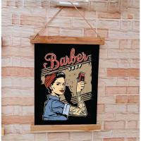 ราคา ป้ายผ้าดิบ ผ้าดี พิมพ์ลาย 30*40 cm พร้อมไม้+เชือกแขวน ร้านตัดผม ช่างตัดผม ธงประดับ (25088338535)