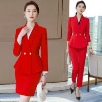 ราคา 8021ฤดูใบไม้ผลิฤดูใบไม้ร่วงสีแดงขนาดใหญ่ชุดแต่งงานแอร์โฮสเตสเครื่องแบบมืออาชีพสวมใส่สูทอย่างเป็นทางการอารมณ์สูทกระโปรงเฒ่าเสื้อผ้าทํางานสไตล์เทพธิดาอารมณ์ระดับไฮ (28823101972)