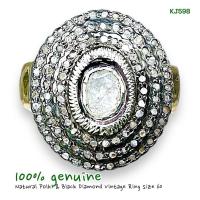 ราคา KJ598 แหวนเพชรซีกแท้ประดับล้อมเพชรดำโบราณเรือนทองปาหะ ขนาดแหวน 60 (28811654322)