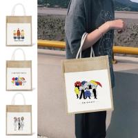 ราคา พร้อมส่ง ถุงปอกระเจาเพื่อนพิมพ์ถุงผ้าฝ้ายลินินเพ้นท์มือ ถุงช้อปปิ้งใหม่ถุงลามิเนต สามารถพกพา (26056919069)