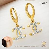 ราคา JNist E447 ต่างหู CC เพชรปลายทองหุ้มทองแท้ ต่างหูเพชรสวิส CZ ต่างห้อย ชุบทองไมครอน (12201225370)
