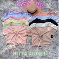 ราคา เสื้อครอปผ้าร่องแหวกอก เสื้อผูกโบว์หน้า น่ารักเซ็กซี่สายฝอ มินิมอล (พร้อมส่ง) (17529753947)