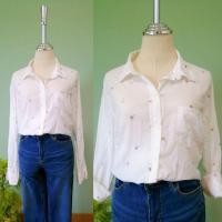 ราคา รหัส027 (L) เสื้อเชิ้ตสีขาวผ้า​ ลายต้นมะพร้าว​ GAP​ราคาถูก (5141724049)