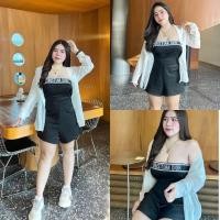 ราคา ชุดเซ็ตสาวอวบได้2ชิ้น จั๊มสูทเกาะอก+เสื้อคลุม ผ้ายืดนิ่ม เนื้อผ้าแมงโก้อย่างดี D287 (28762037158)