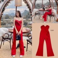 ราคา จั้มสูทขายาวเกาะอกมีฟองน้ำเสริม สีแดง (18470615603)