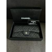 ราคา #มือ2 Used with care Chanel trifold long wallet ดำ holo17 (26713607667)