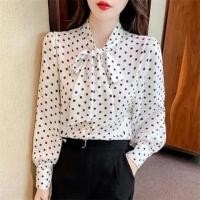 ราคา Shirt with Ribbon Women's Spring New Polka Dot Top Korean Style Chiffon Bowknot Shirt Long Sleeve Chiffon Shirt Iqw4 (29837565084)
