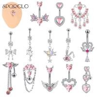 ราคา สกอร์โคล 1 พีซี คริสตัลท้องแหวนเงาสแตนเลสสะดือแหวนพลอยสีชมพูโอปอลห้อยร่างกายเจาะ (29324545548)