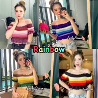 ราคา ENเสื้อเปิดไหล่เรนโบว์ไล่โทนสีเบาๆ แขนตุ๊กตาคิ้วๆมาก (11458429972)
