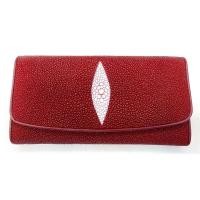 ราคา Huncroc กระเป๋าสตางค์หนังปลากระเบนแท้ 3พับยาว 1ตา สีแดงเข้ม (1670762896)