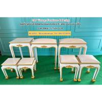 ราคา ชุดตั่งรดน้ำสังข์ ชุดทองน้อย บุเบาะหนังPUสีขาว/สีทอง เก้าอี้ไม่มีพนักพิง (23069916674)