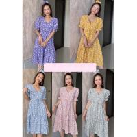 ราคา เดรสคอวีมาใหม่จ้า ผ้าฝ้าย พิมพ์ลาย ฝ้ายดี ใส่สบาย มาพร้อมกับโดนัท มัดผม เข้าสุด คุ้มที่สุดเลยจ้า (4959447449)