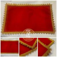 ราคา ผ้าปูหิ้งพระ ผ้าปูหิ้งพระสีแดง ผ้าปูหิ้งพระสักกะหลาดสีแดงขอบทอง (7651279176)