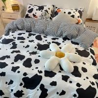 ราคา สไตล์นอร์ดิกผ้านวมลายวัวอินเทอร์เน็ตคนดังชุดสี่ชิ้นลายสก๊อตสีดำและสีขาวแผ่นIns Simpleผ้าปูที่นอนชุด (25686287574)