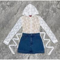ราคา เซ็ต2ชิ้น​งานป้าย​Blt​ Brand​กระโปรงยีนส์เสื้อผ้าลูกไม้ซีทรูแขนยาวมีฮู้ด (44454573877)