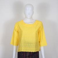 ราคา เสื้อ ลูกไม้อย่างดี สีเหลือง แขน เนื้กระบอก อผ้าอย่างดี cotton 100% (29455669458)