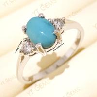 ราคา แหวนเทอร์ควอยส์ ข้างเพชร แหวนเงินแท้ ชุบทองคำขาว เทอร์ควอยส์แท้ YTG-11642 (21716338172)