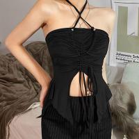 ราคา เสื้อยืดครอปสายเดี่ยวคล้องคอเซ็กซี่ เสื้อผ้าเซ็กซี่สีพื้น (23137529494)