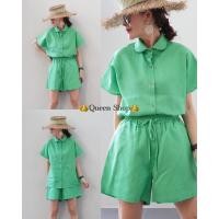 ราคา ชุดเซ็ทผ้าลินินแท้100% เสื้อคอปกแขนสั้น กางเกงขาสั้น (25317563527)