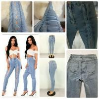 ราคา กางเกงยีนส์ร้อยเชือก ชุดเซกซี่ เอวปกติ ใส่สบาย ผ้ายืดดีมาก มีไซส์สาวอวบ *ลดขาดทุน* (4420333069)