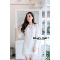 ราคา เดรสทรงปล่อย แต่งปลายด้วยขนนกและมุข (256111357)