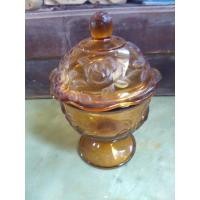 ราคา โถแก้วสีเหลืองอำพันลายนูน ขนาด20x12cm สินค้ามือสองจากตู้ญี่ปุ่น (23245749462)