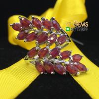 ราคา แหวนใบมะกอก แหวนทับทิม แหวนเงินแท้92.5% ชุบทองคำขาว ประดับพลอยทับทิมแท้ YTG-7663 (9872292049)