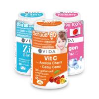 ราคา VIDA Vit C From Acerola Cherry And Camu-Camu 60Capsules / Zinc Biotin 60 Capsules / Collagen Dipeptide C 60 Capsules (23384074269)
