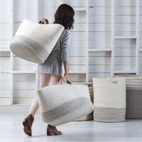 ราคา กระเป๋าถัก กระเป๋าใส่ของไปทะเล กระเป๋าสานชายหาด ใบใหญ่ ตะกร้าผ้า ถังใส่ผ้า ขาวเทา ถุงผ้าขนาดใหญ่ Laundry Hampers Baskets (22847283406)