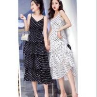 ราคา เดรสยาวลายจุด สายเดี่ยว ทรงขนมชั้นเก๋ๆ (6641935369)